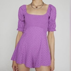 🟤NWT KIMCHI BLUE Ivy Eyelet Lace Romper in Lilac